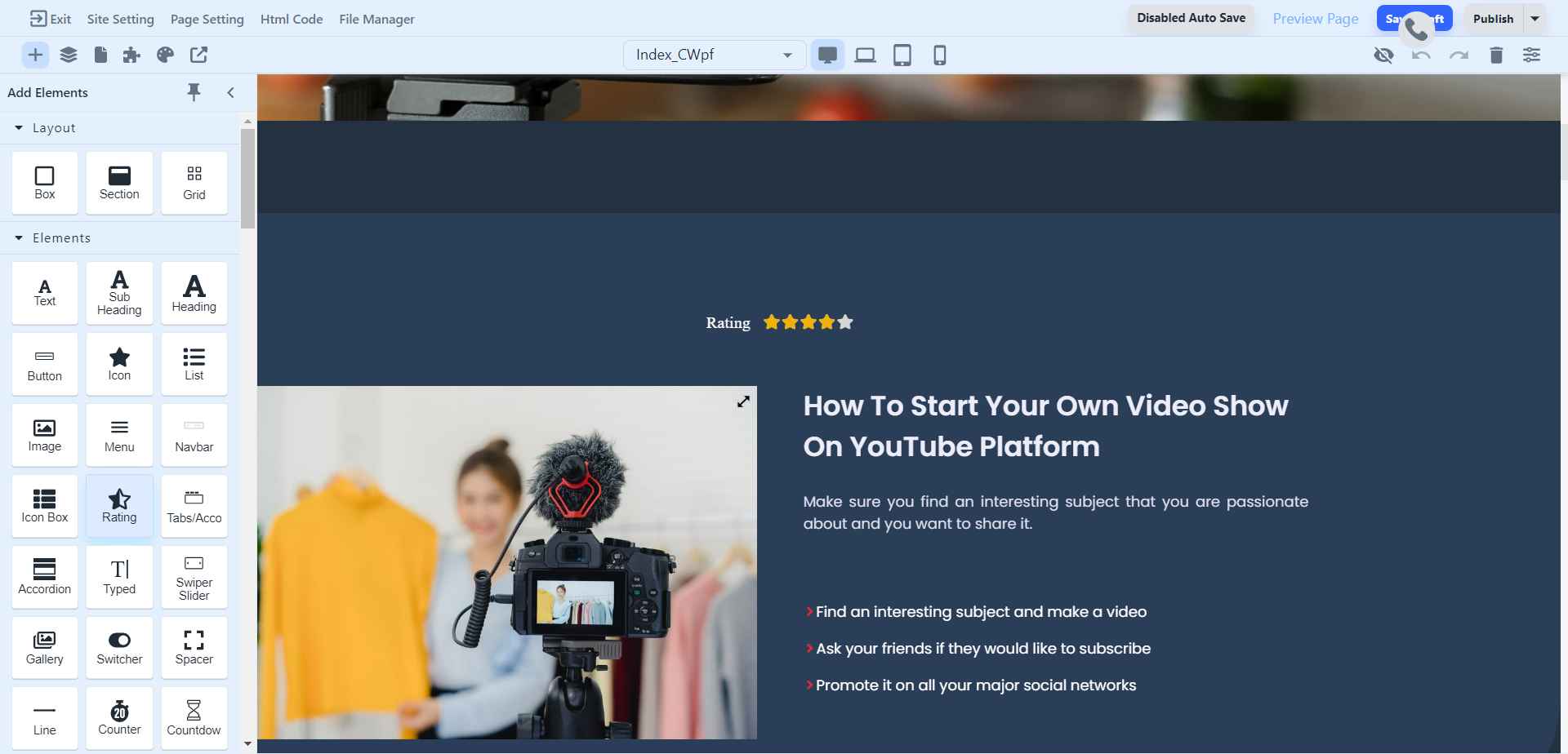 How to use the Rating Element.