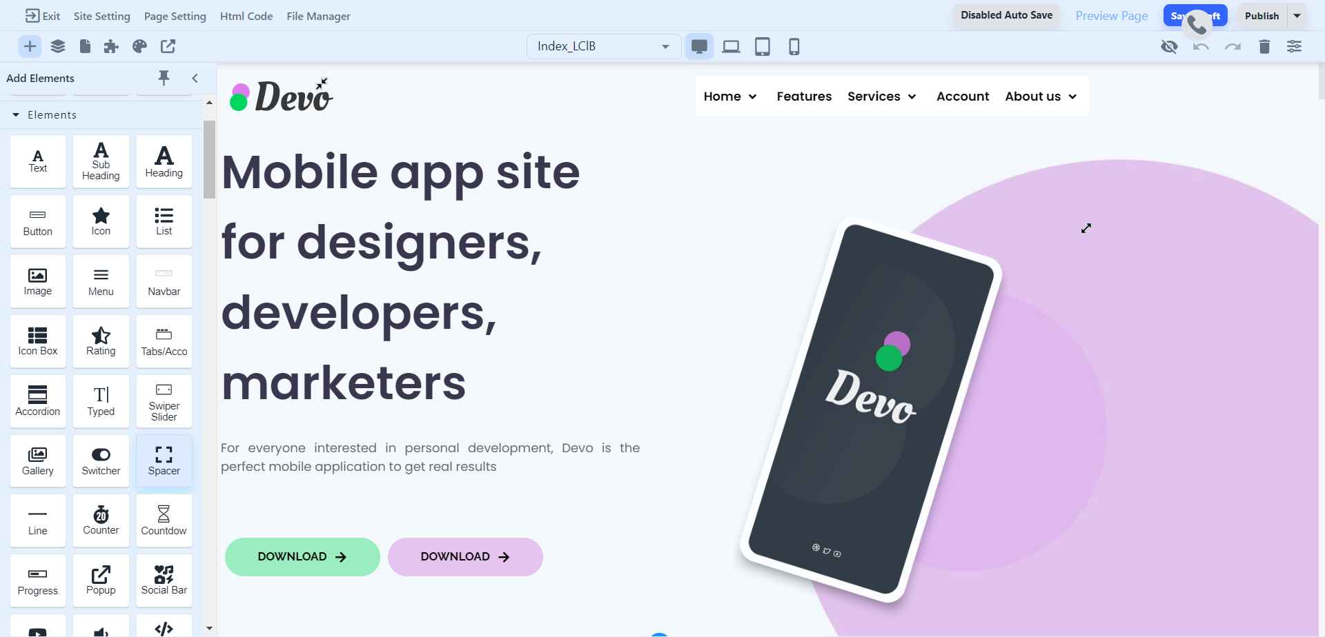 How to add Spacer Element