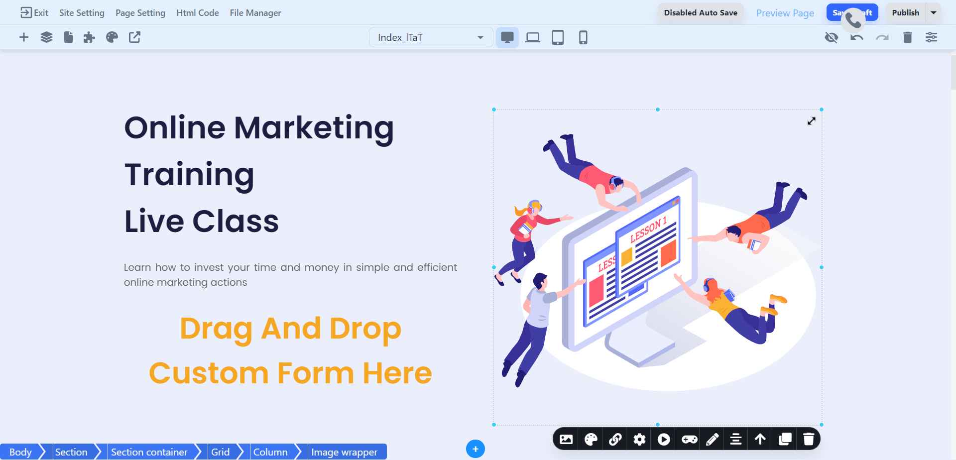 Adjust the size/gap of an Imag