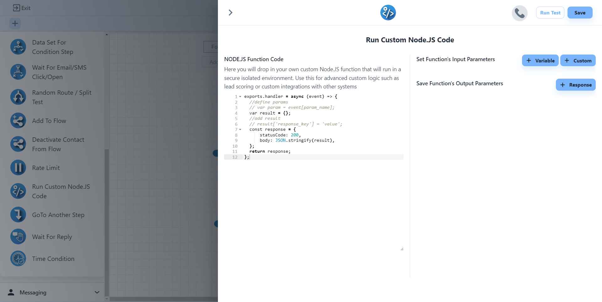 Run Custom Node.JS Code